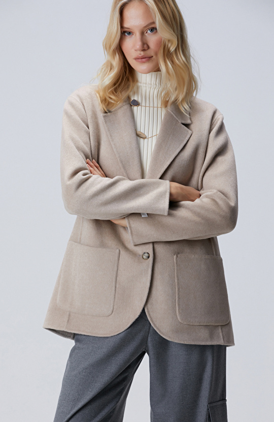 Bej Melanj Yün Karışımlı Handmade Ceket