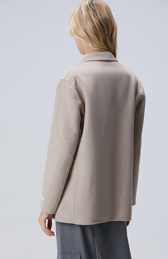 Bej Melanj Yün Karışımlı Handmade Ceket