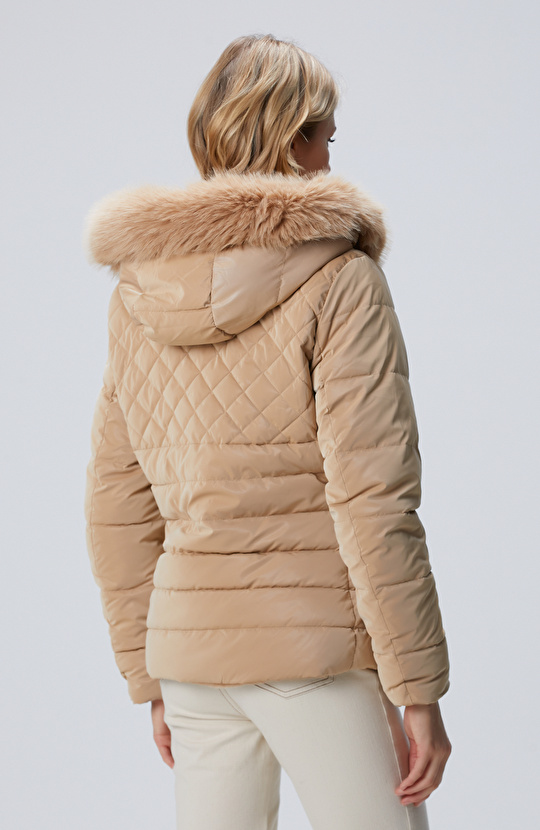 Bej Kapüşonlu Çift Taraflı Mont