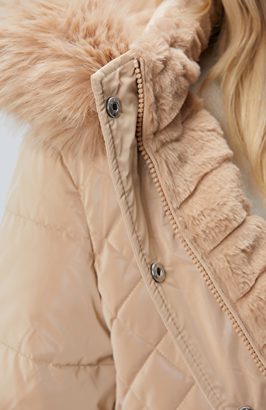 Bej Kapüşonlu Çift Taraflı Mont