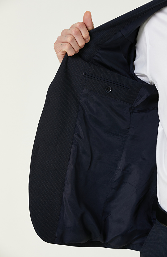 Lacivert Çizgili Takım Elbise