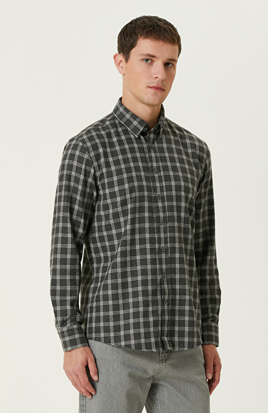 Gri Melanj Ekose Desenli Gömlek