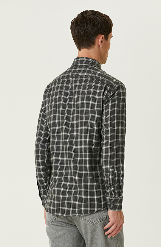 Gri Melanj Ekose Desenli Gömlek