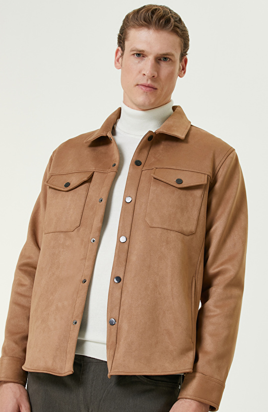 Camel Süet Görünümlü Dış Gömlek