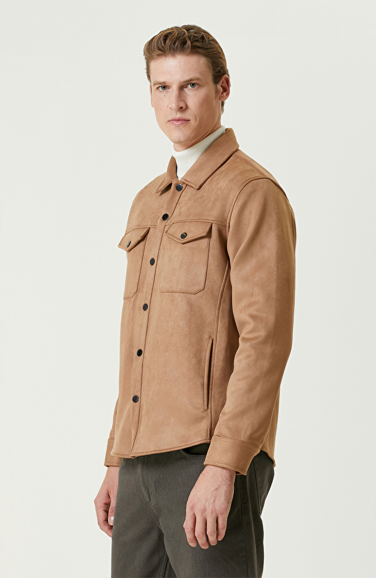 Camel Süet Görünümlü Dış Gömlek