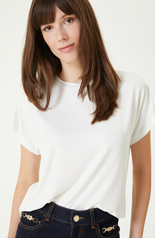 Kırık Beyaz Varaklı T-Shirt