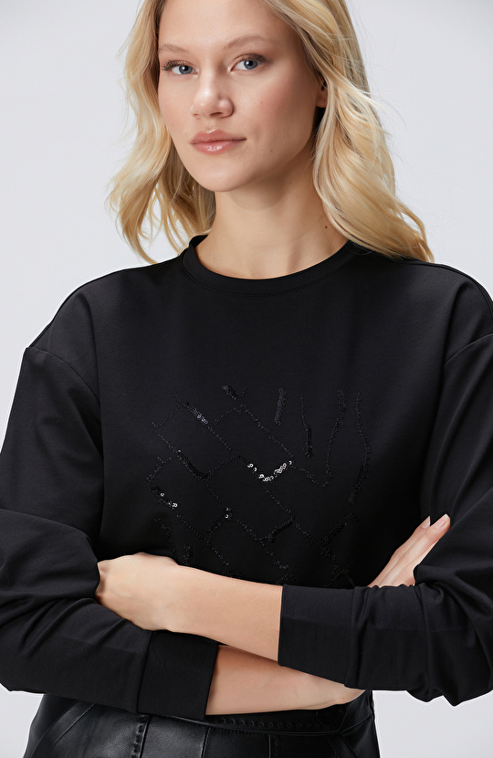 Siyah Payetli Sweatshirt
