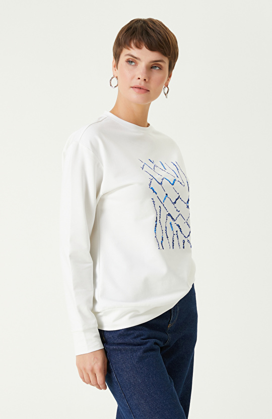 Kırık Beyaz Payetli Sweatshirt