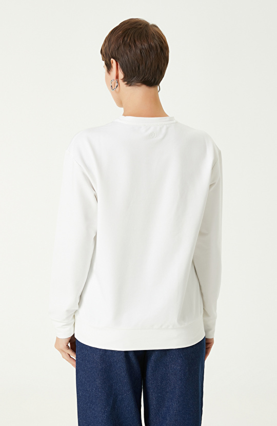 Kırık Beyaz Payetli Sweatshirt