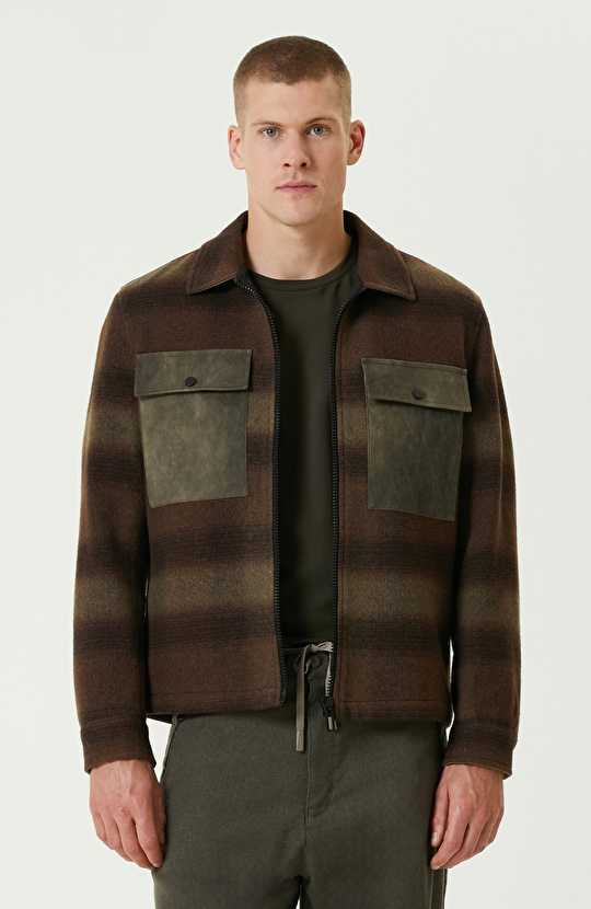 Haki Yün Karışımlı Ekose Mont