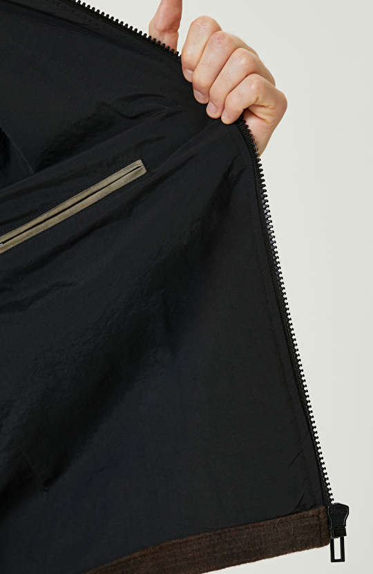 Haki Yün Karışımlı Ekose Mont