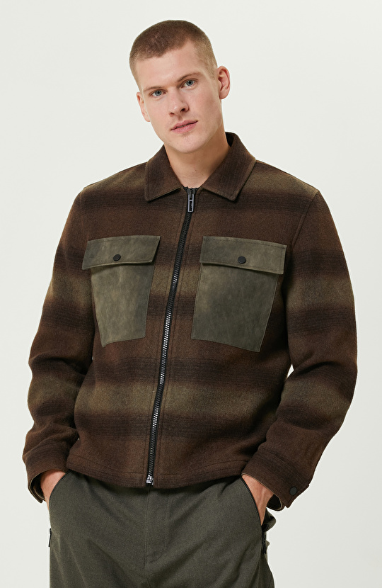 Haki Yün Karışımlı Ekose Mont