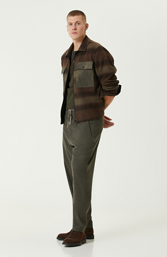 Haki Yün Karışımlı Ekose Mont