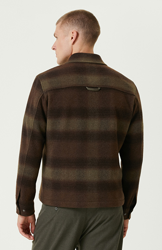 Haki Yün Karışımlı Ekose Mont