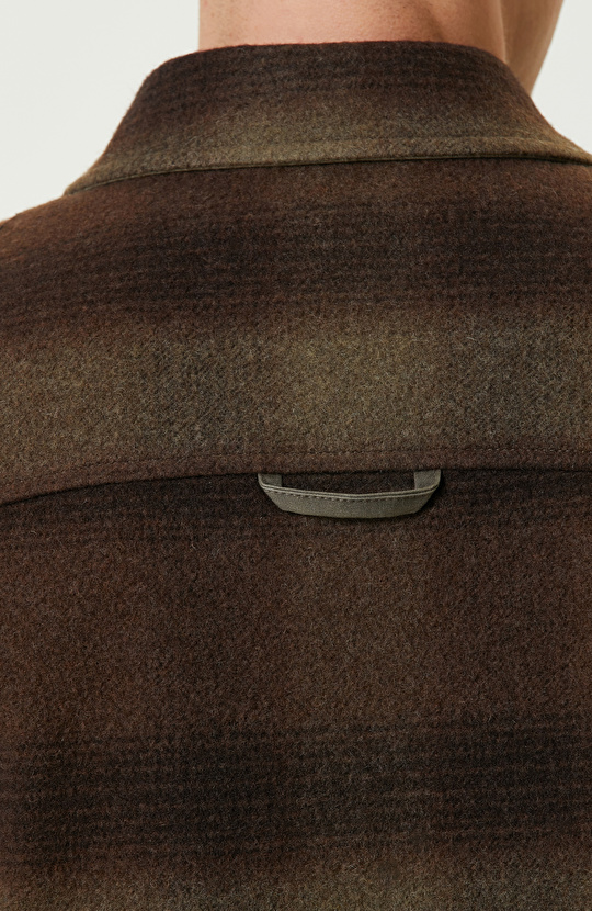 Haki Yün Karışımlı Ekose Mont