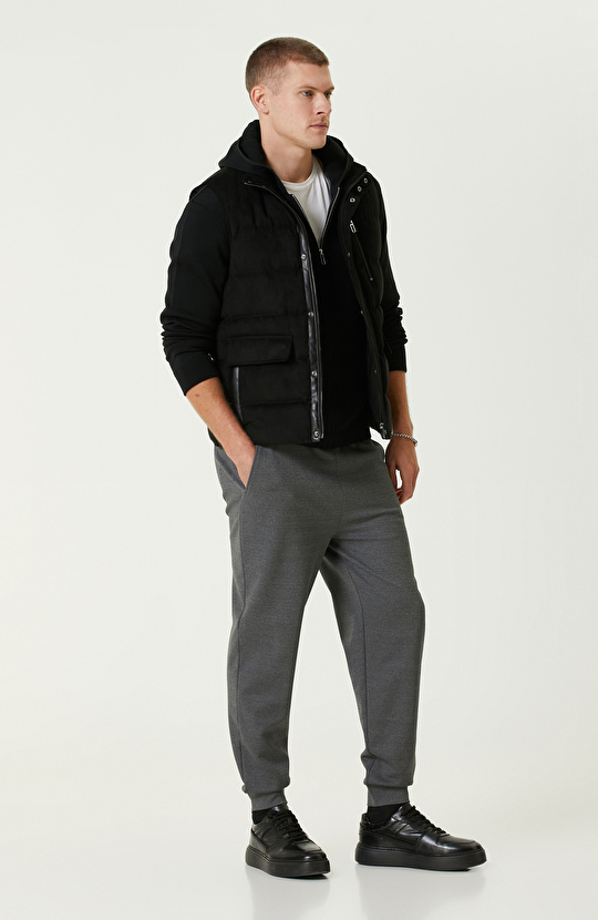 Lacivert Kapüşonluyün Karışımlı Triko Mont