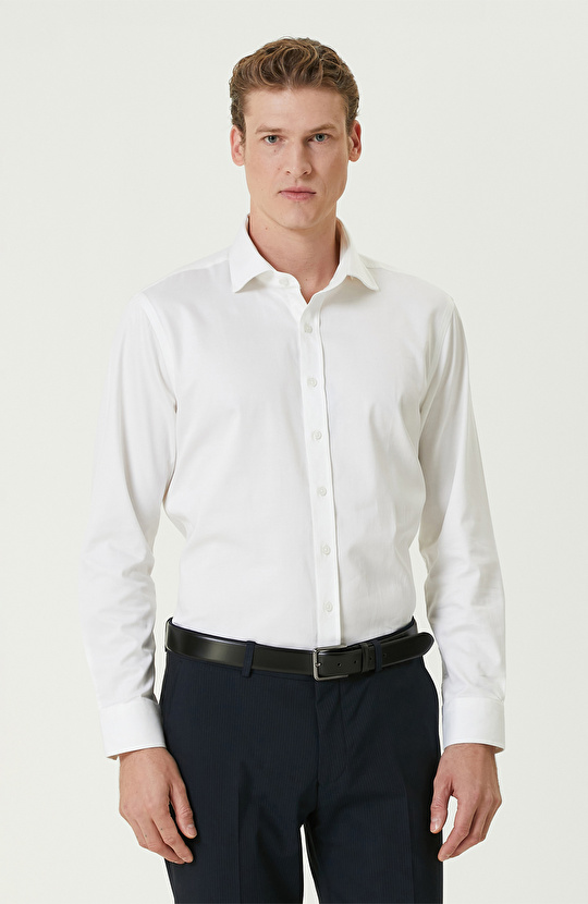 Beyaz Pamuk-Saten Gömlek