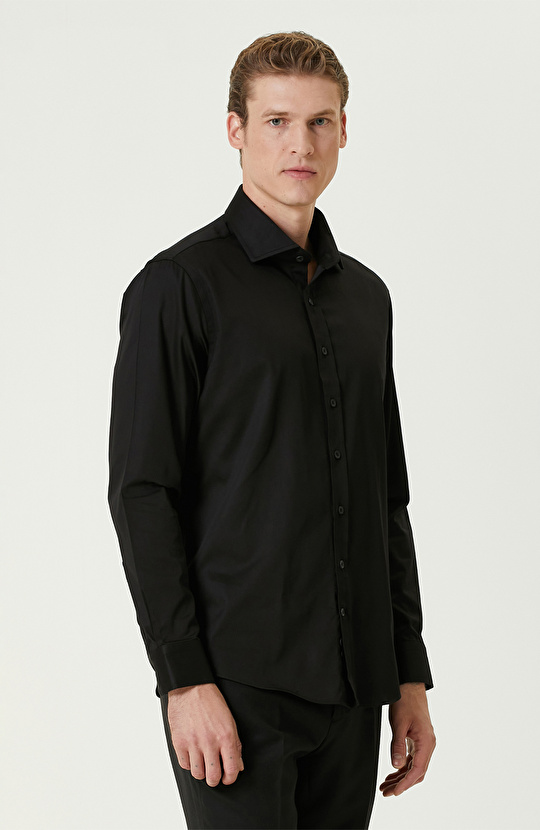 Siyah Pamuk-Saten Gömlek