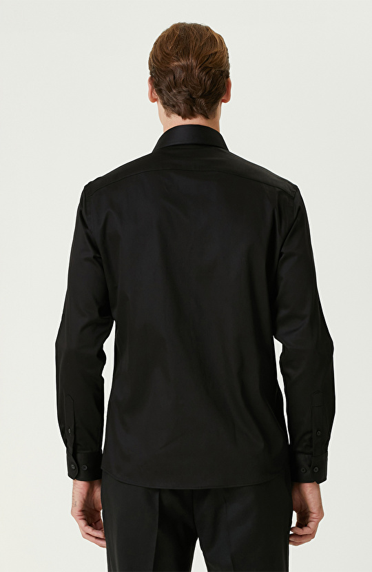 Siyah Pamuk-Saten Gömlek