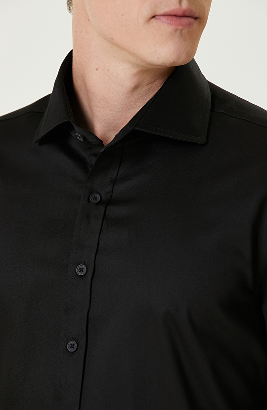 Siyah Pamuk-Saten Gömlek