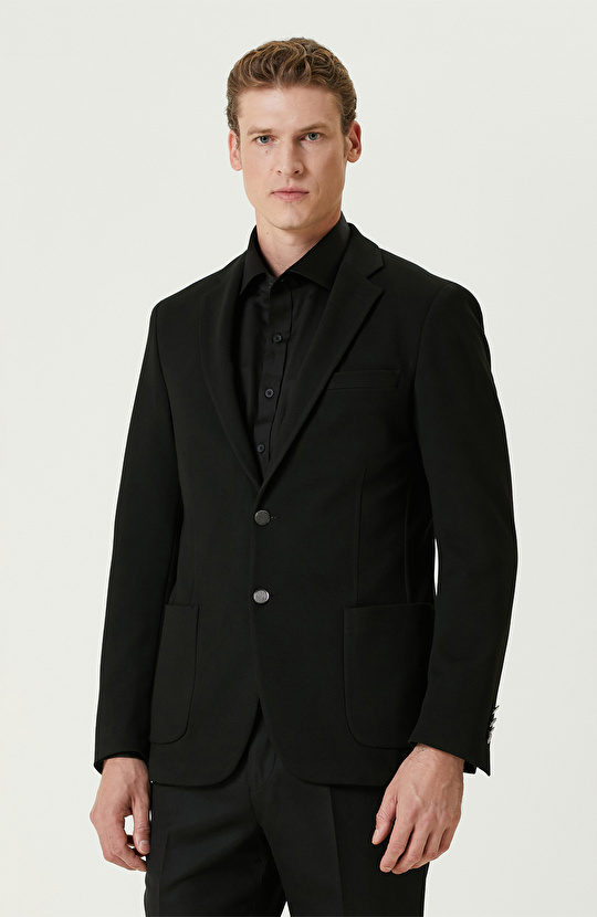 Siyah Blazer Örme Ceket