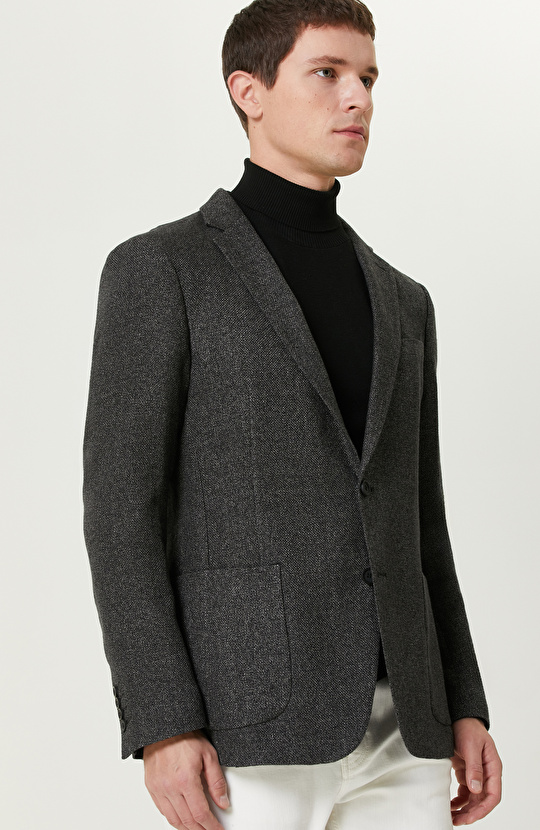 Antrasit Keten Karışımlı Ceket