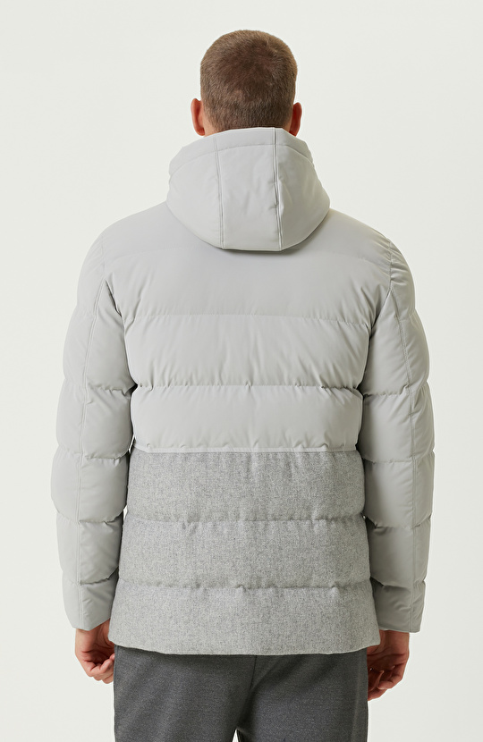 Gri Melanj Yün Karışımlı Puffer Casual Kaban