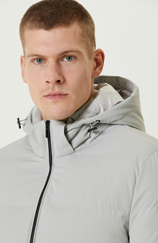 Gri Melanj Yün Karışımlı Puffer Casual Kaban