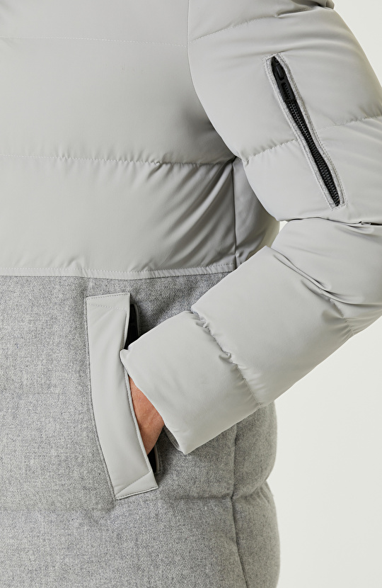 Gri Melanj Yün Karışımlı Puffer Casual Kaban