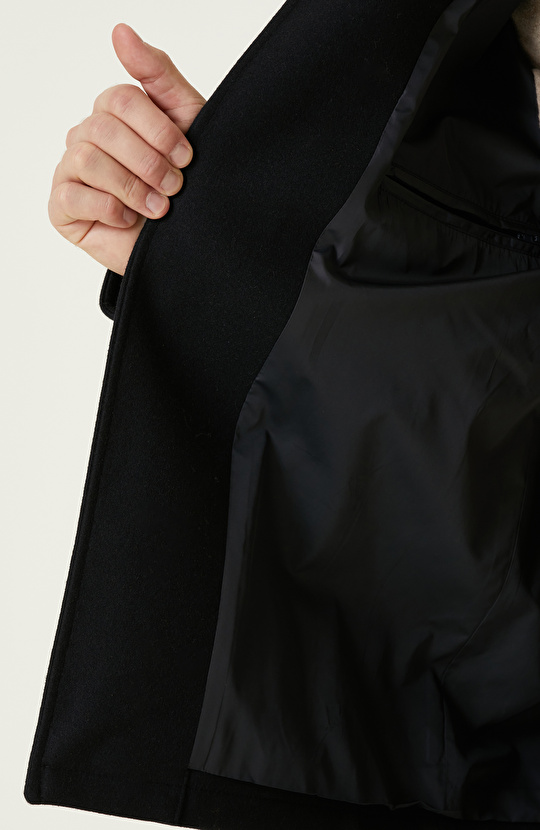 Lacivert Yün Karışımlı Mont