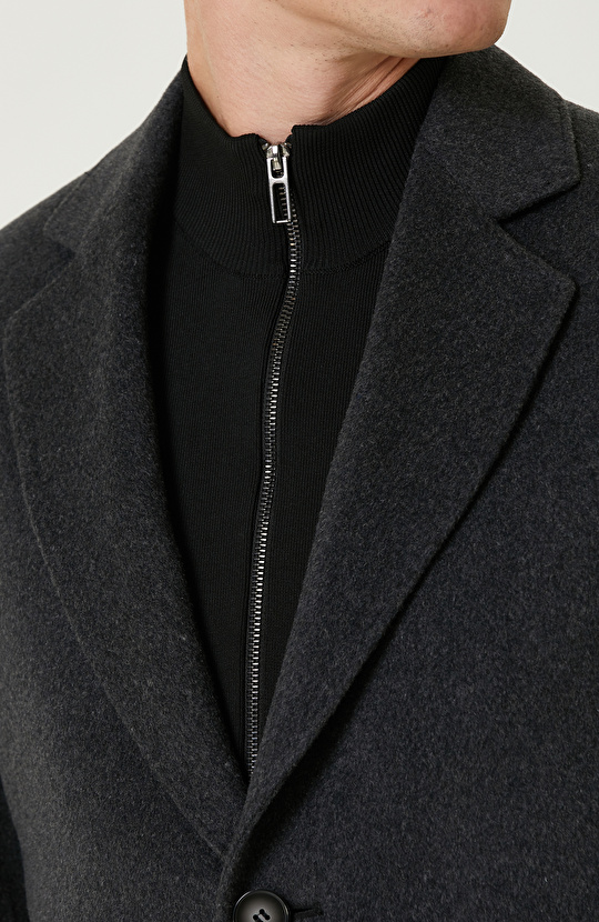 Antrasit Yün Karışımlı Palto