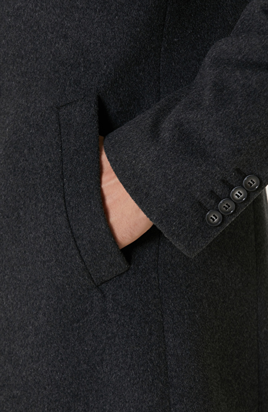 Antrasit Yün Karışımlı Palto