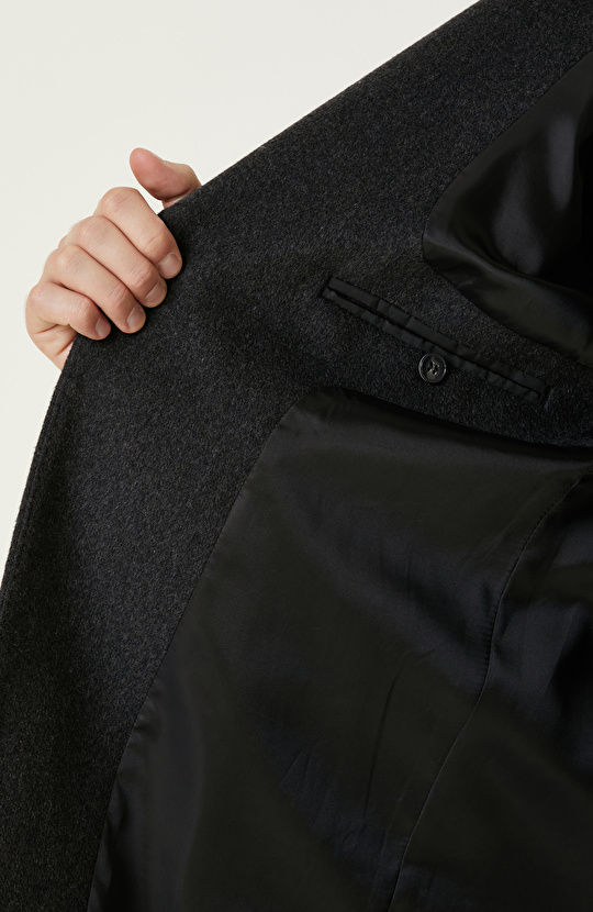 Antrasit Yün Karışımlı Palto