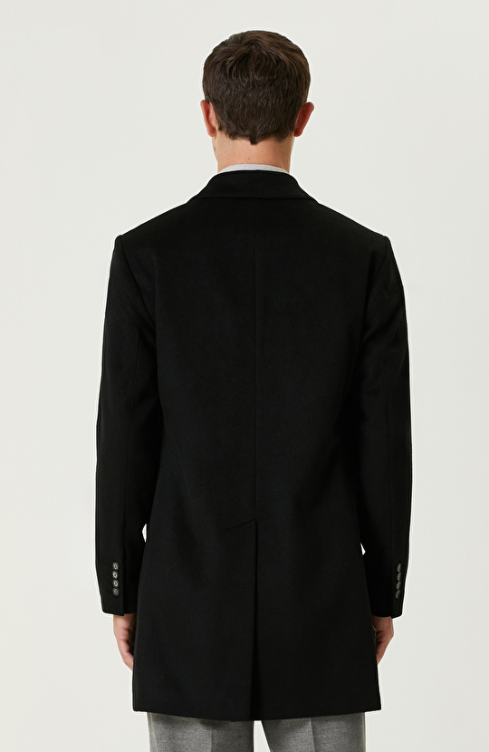 Siyah Yün Karışımlı Palto