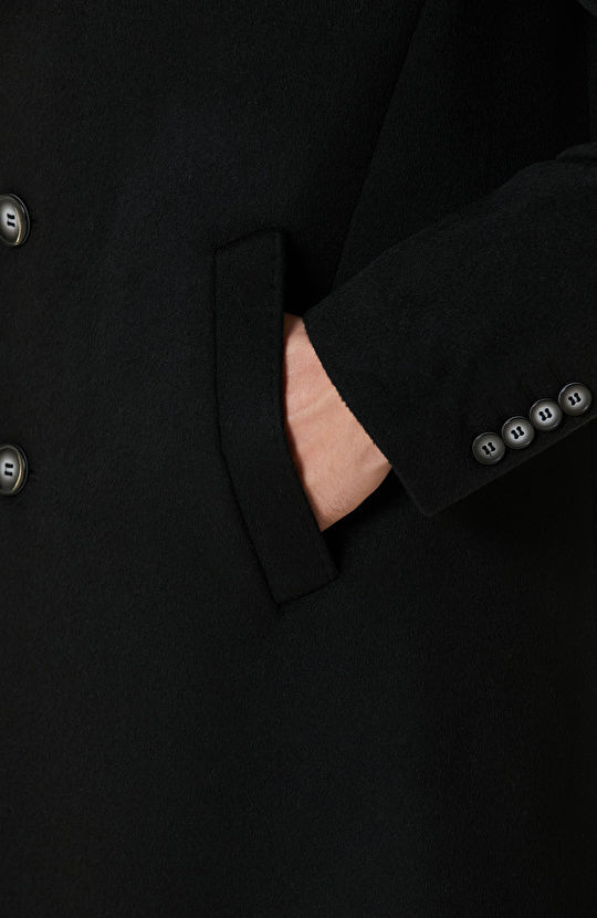Siyah Yün Karışımlı Palto