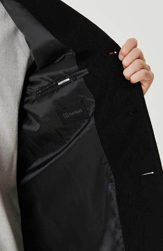 Siyah Yün Karışımlı Palto