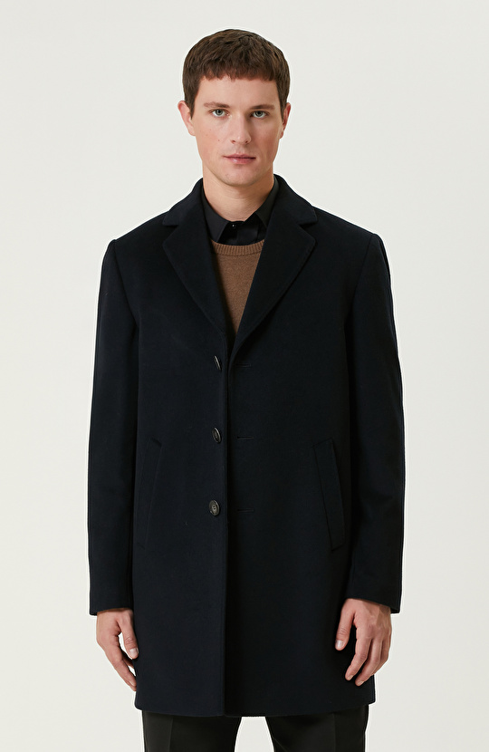 Lacivert Yün Karışımlı Palto