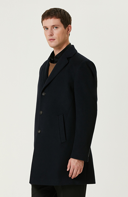Lacivert Yün Karışımlı Palto