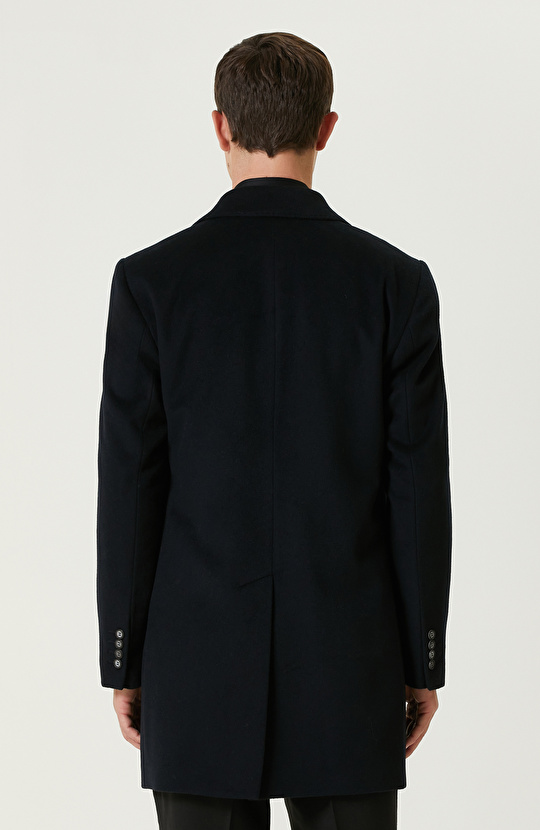 Lacivert Yün Karışımlı Palto