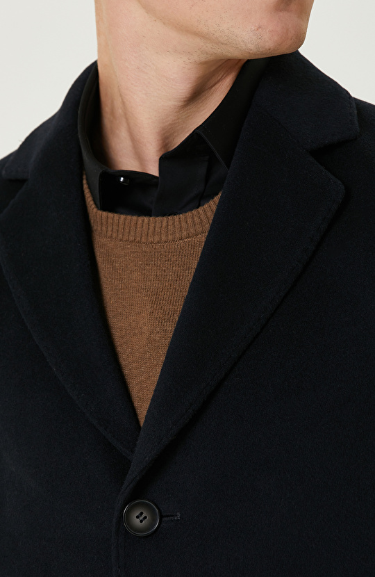 Lacivert Yün Karışımlı Palto