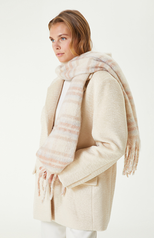 Bej Çizgili Kadın Atkı