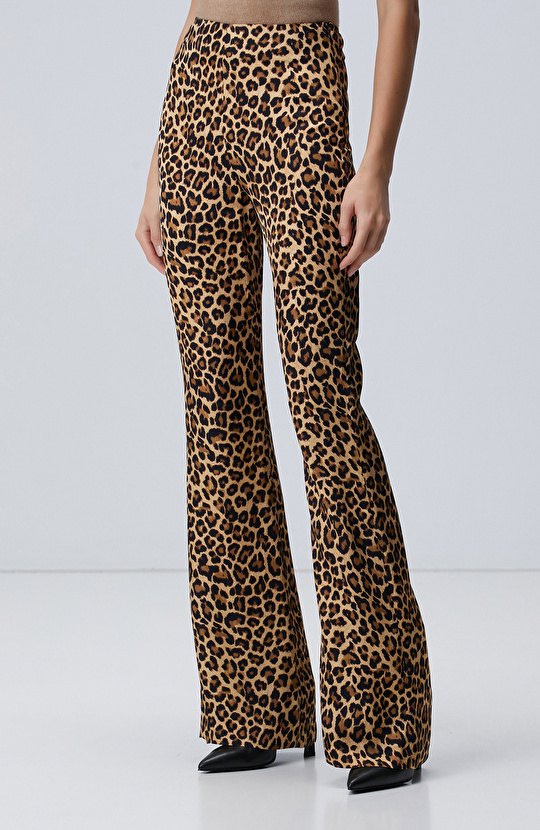 Kahverengi Camel Leopar Desenli Pantolon