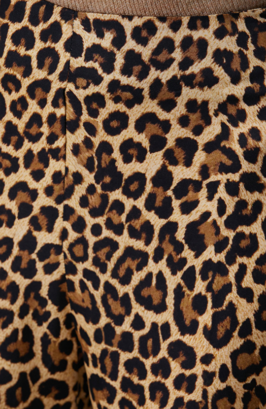 Kahverengi Camel Leopar Desenli Pantolon