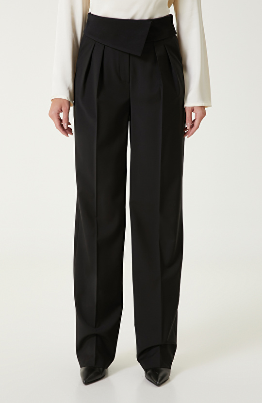 Siyah Yün Karışımlı Pantolon 