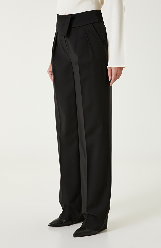 Siyah Yün Karışımlı Pantolon 