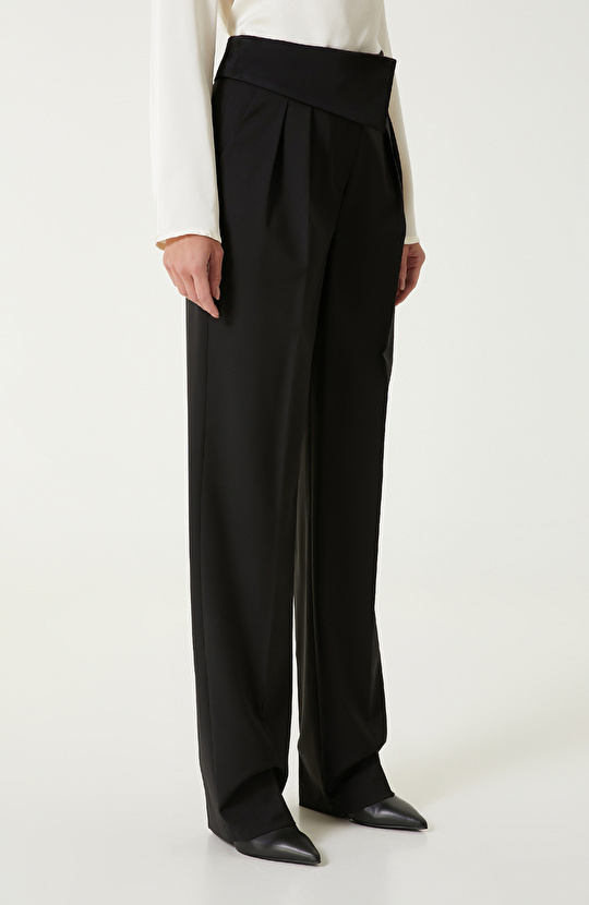 Siyah Yün Karışımlı Pantolon 