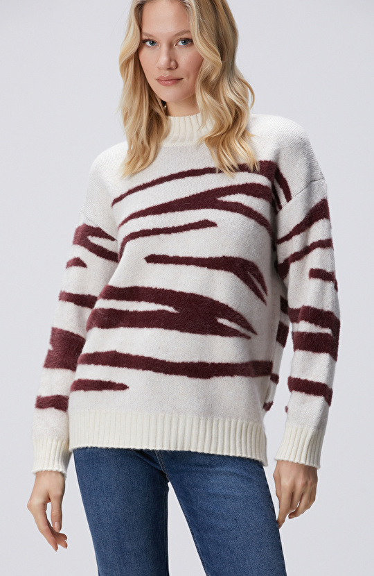 Bordo Kırık Beyaz Kazak