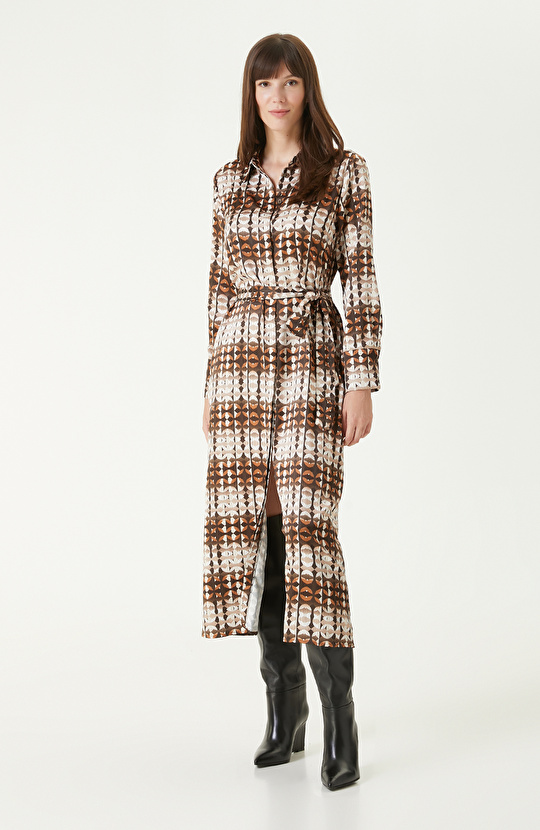 Kahverengi Desenli Elbise