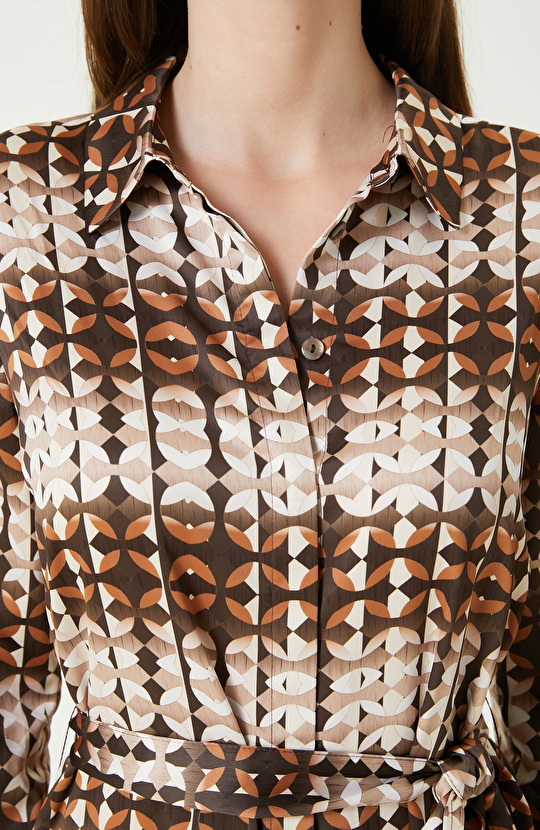 Kahverengi Desenli Elbise