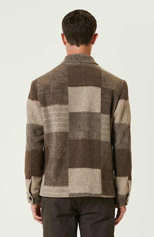 Bej Yün Karışımlı Ekose Mont